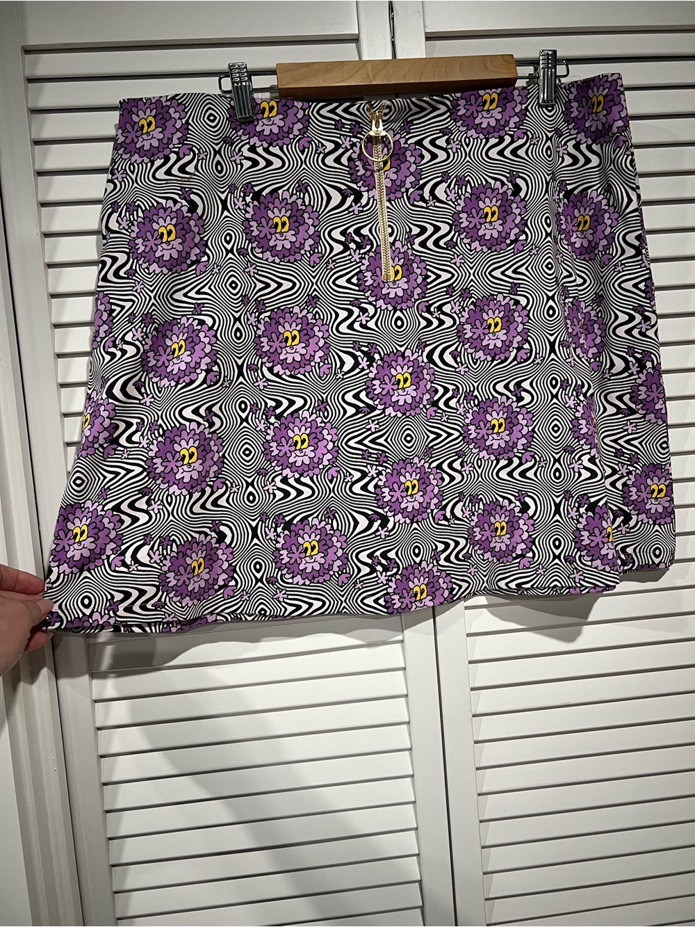 Nooworks Purple Floral Wiggle Mini Skirt with Black & White Optical Print